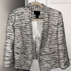Chic Navy and White Colorless Tweed Blazer with Silver Details (Cynthia Rowley)